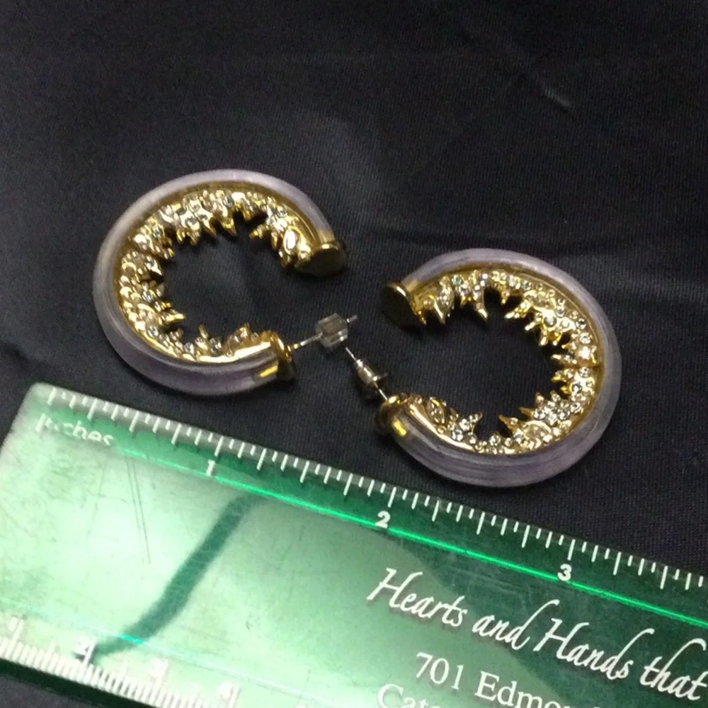 Alexis Bittar Lucite And Rhinestone Hoop Earrings - Picture 2 of 7